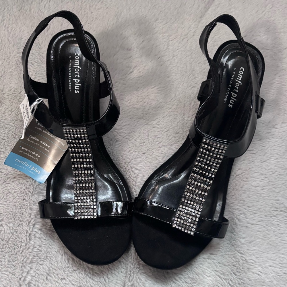 Comfort Plus by Predictions 9.5 Wide Embellished Wedge Heels Black